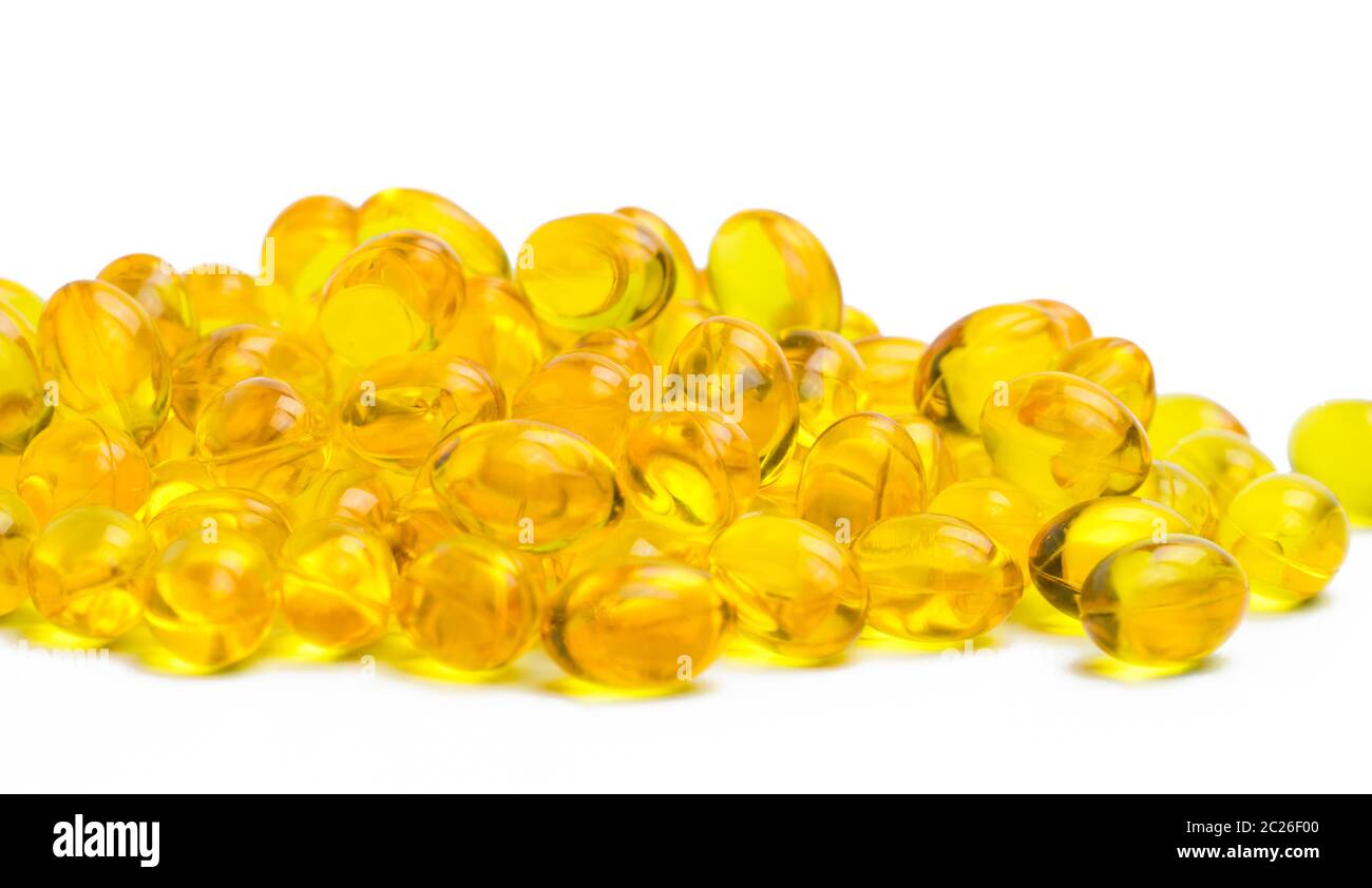 Pile of cod liver oil isolated on white background. Source of Omega3