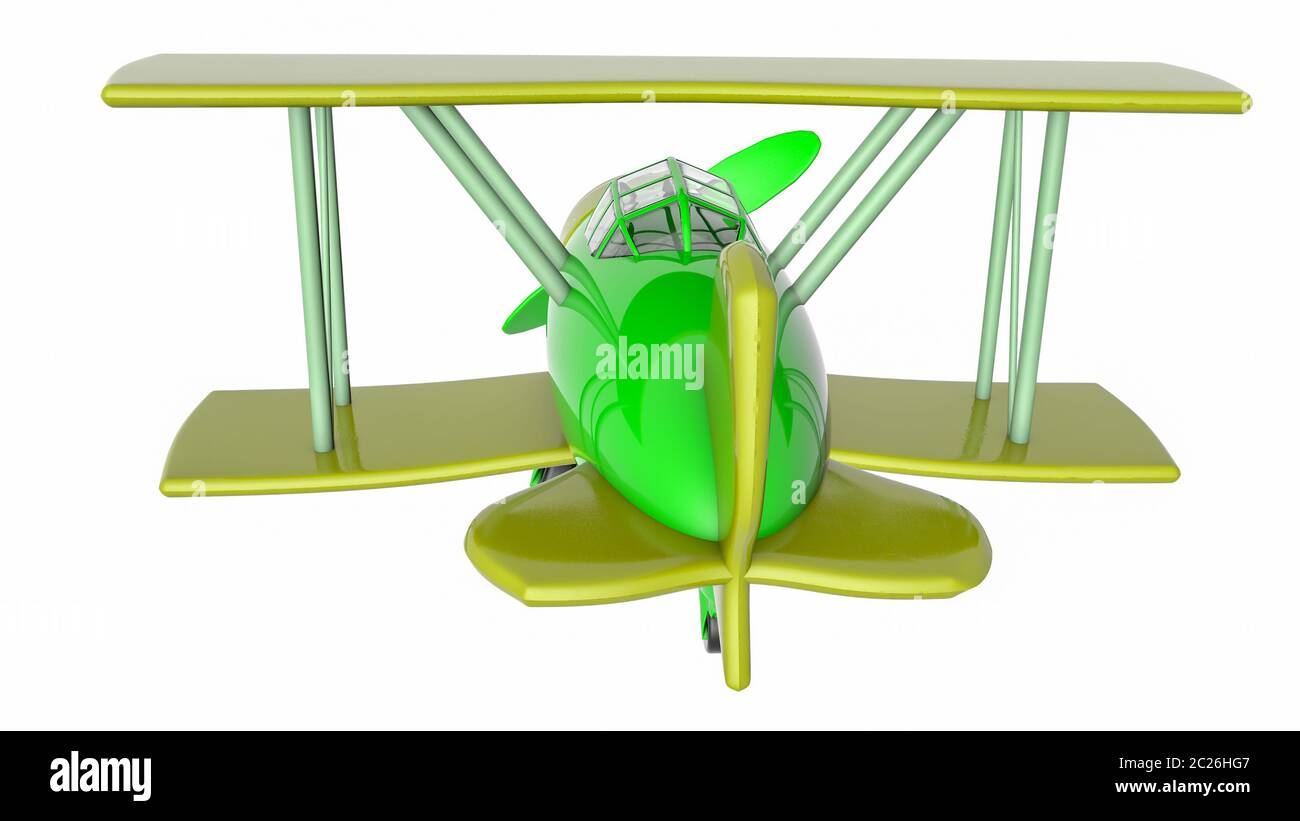 model of a toy biplane on a white background. 3D rendering Stock Photo