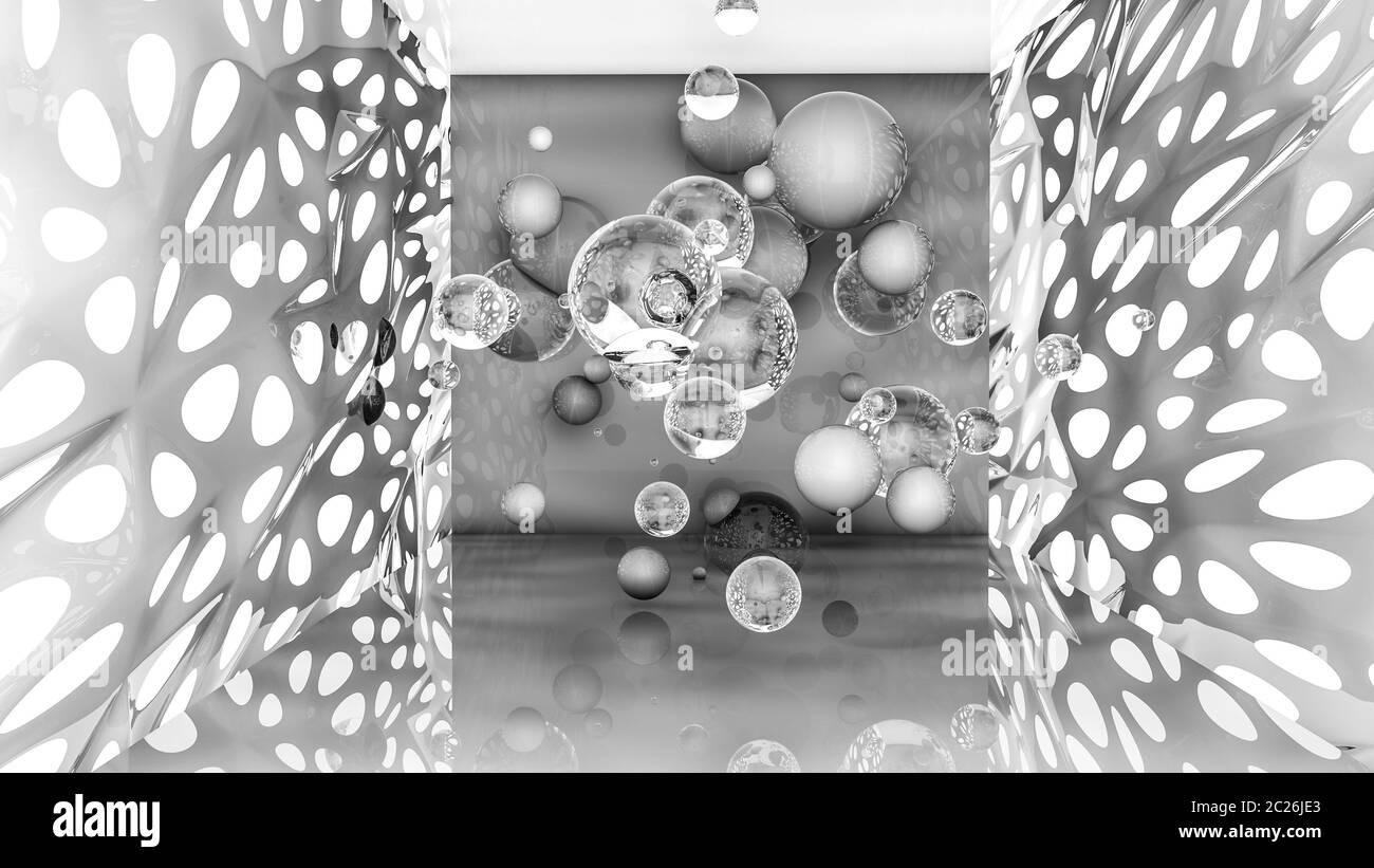 gray background with three-dimensional spheres. 3D rendering Stock Photo