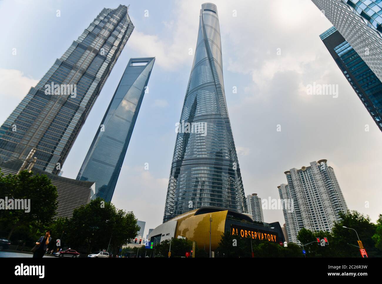 Shanghai supertall skyscrapers in Pudong district: Shanghai Tower, Shanghai World Financial Center, JinMao Tower. China Stock Photo