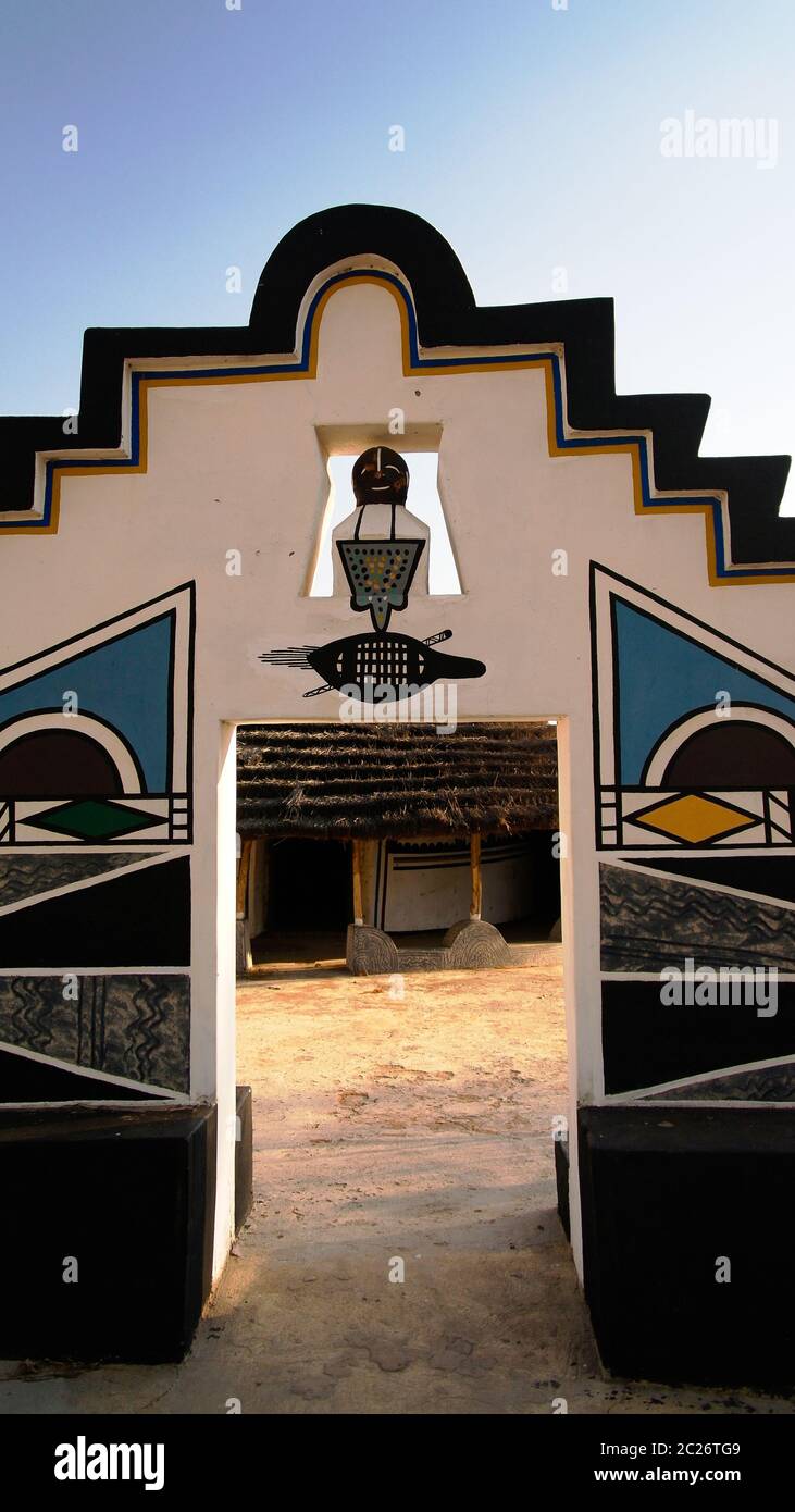 Traditional Ndebele hut at Botshabelo near Mpumalanga, South Africa Stock Photo