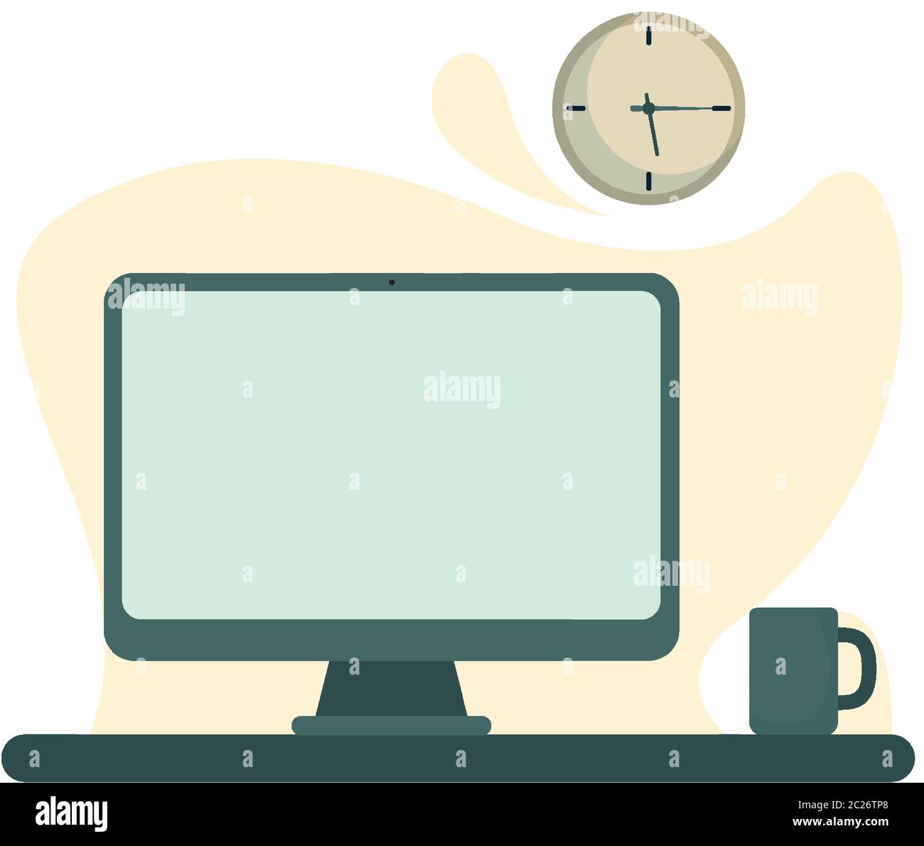 Computer with coffee and clock design, Digital technology communication ...