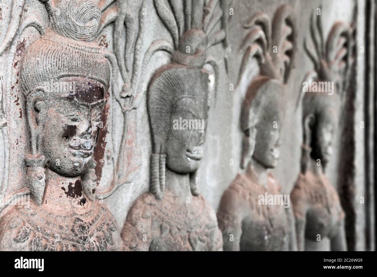 Angkor wat, Bas-relief of west wing at south gallery,  Apsaras as celestial dancers, Siem Reap, Cambodia, Southeast Asia, Asia Stock Photo