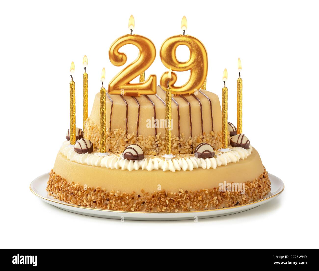 Festive cake with golden candles - Number 29 Stock Photo