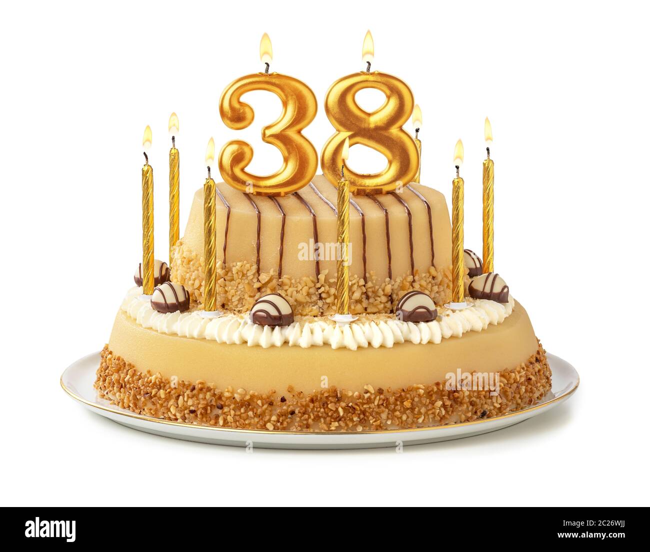 Festive Cake With Golden Candles Number 38 Stock Photo Alamy