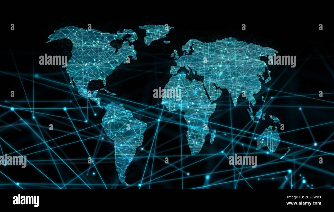 The world map of dotted line links, globalization and internationalization concepts. Stock Photo