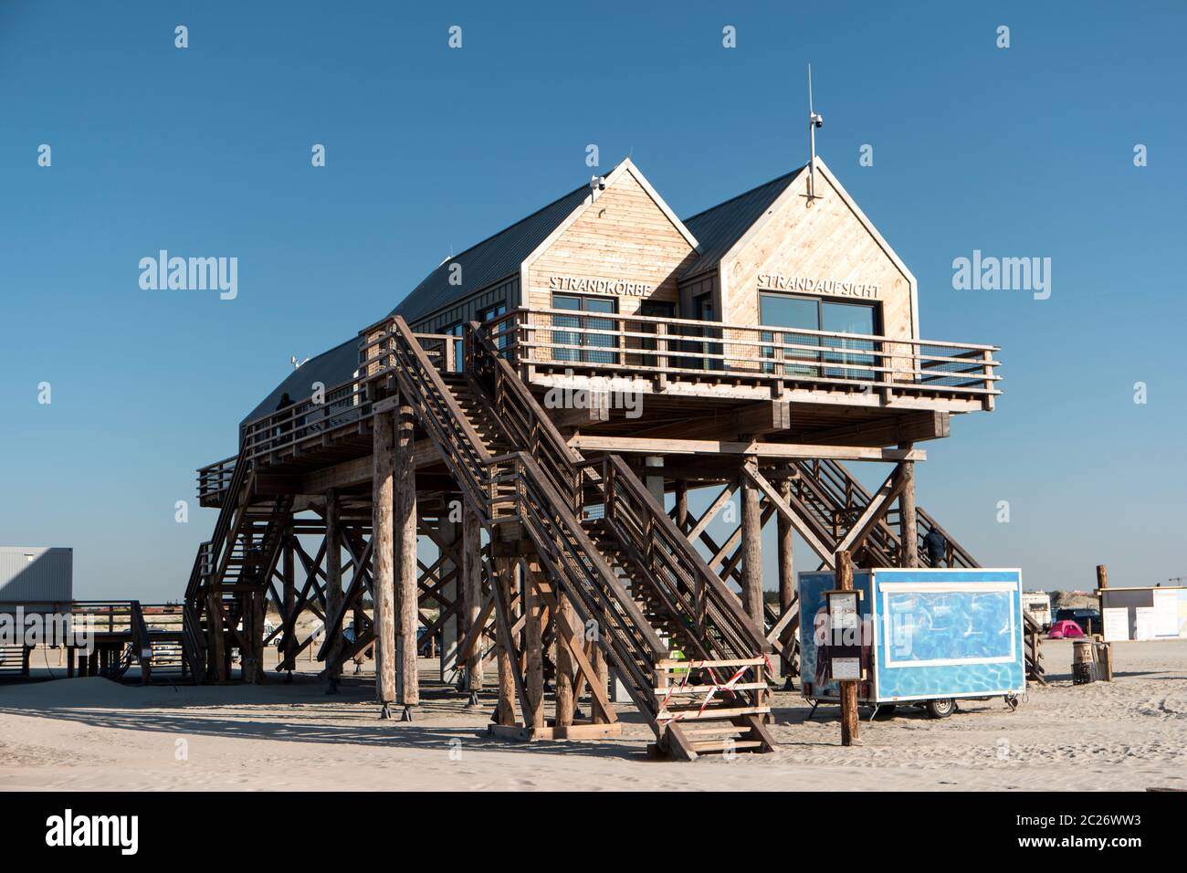 Characteristic Stilt House on the Beach of Sankt Peter-Ording in Germany Stock Photo