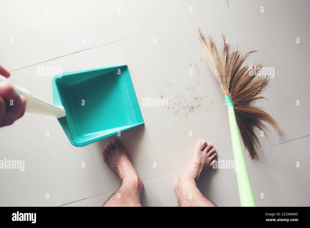 pubic hair fall on bedroom floor Stock Photo