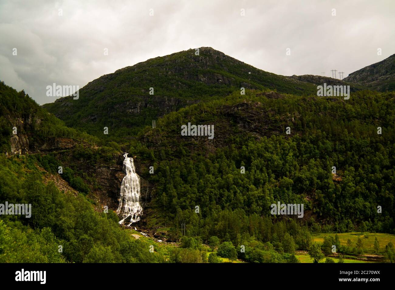 Panoramic view to Fossenbratte waterfall at Lona river, Samnanger , Norway Stock Photo