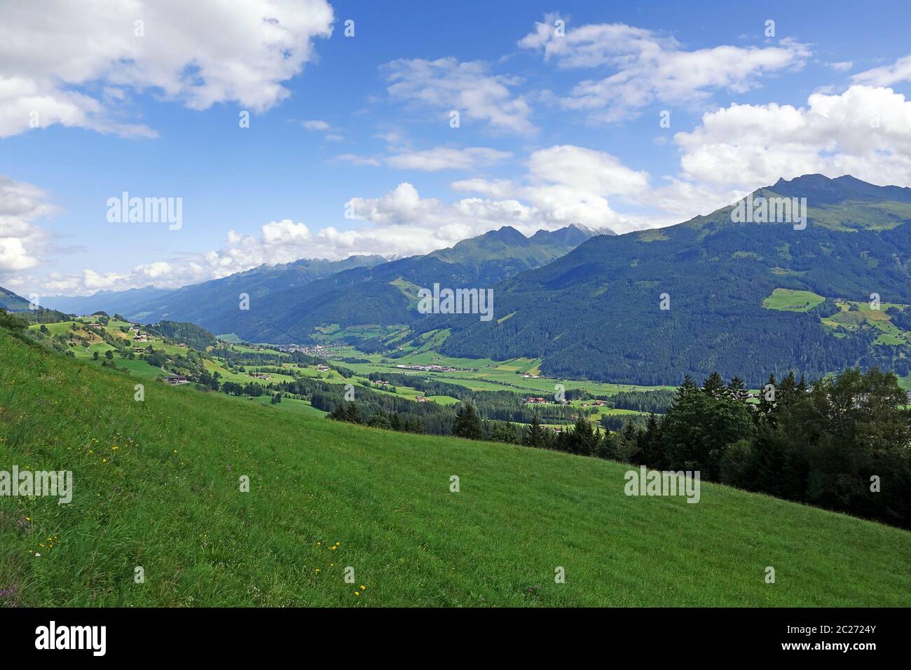 View into the Salzachtal valley between Hollersbach and Mittersill Stock Photo