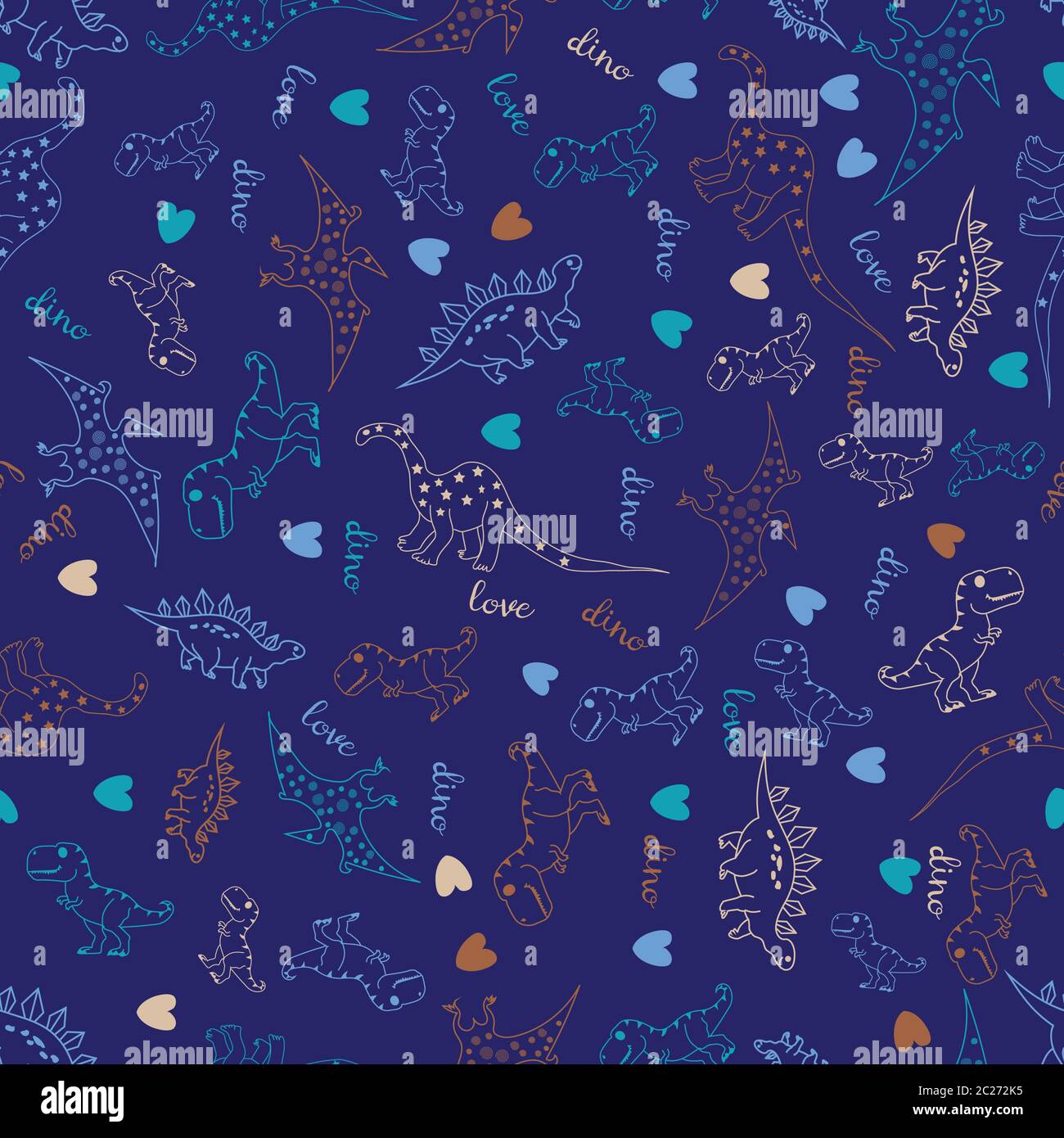 Cute hand drawn dinosaur vector seamless pattern background Stock ...