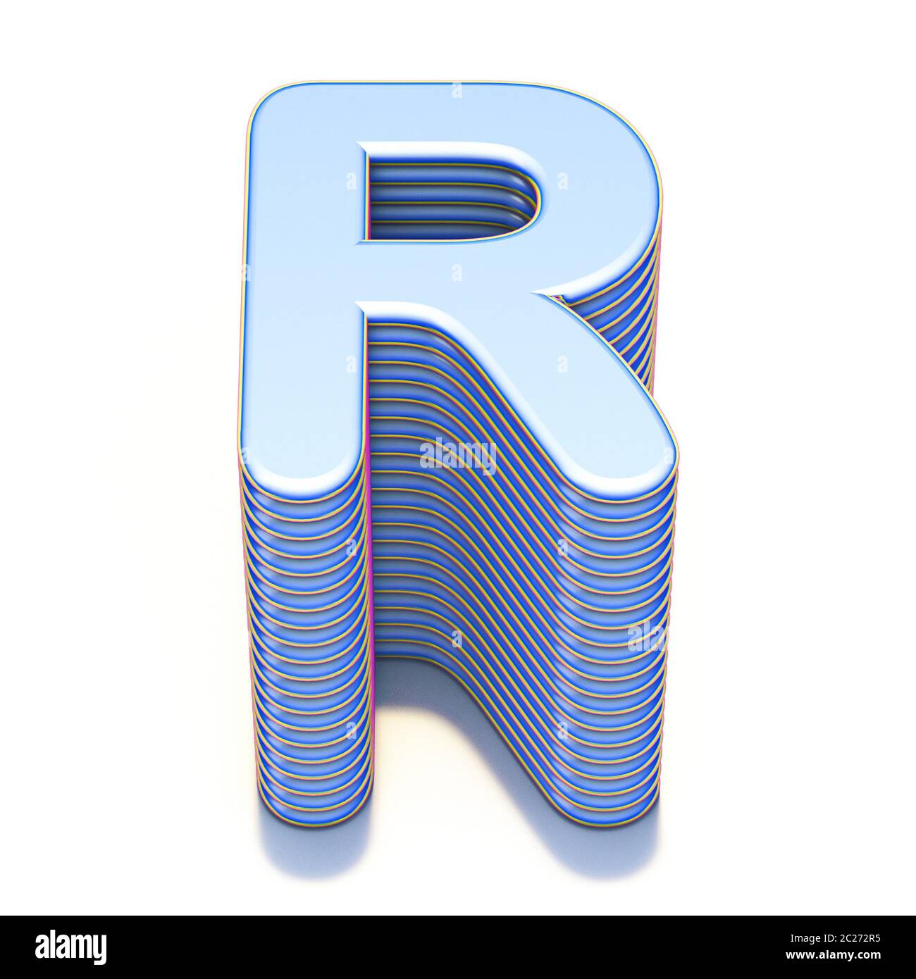 Blue extruded font Letter R 3D render illustration isolated on white ...