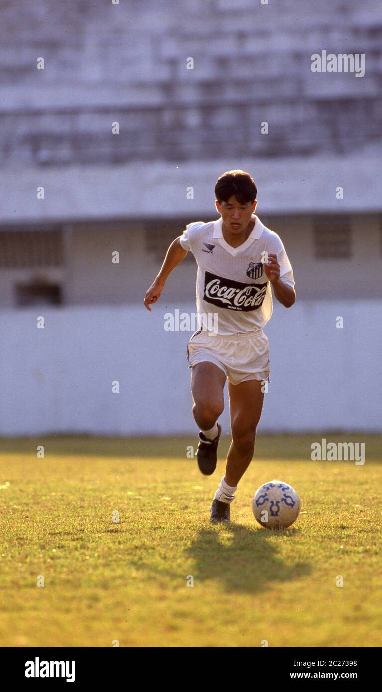 Kazuyoshi Miura of Santos FC in Brazil Crica 1990. Credit: Kazuaki