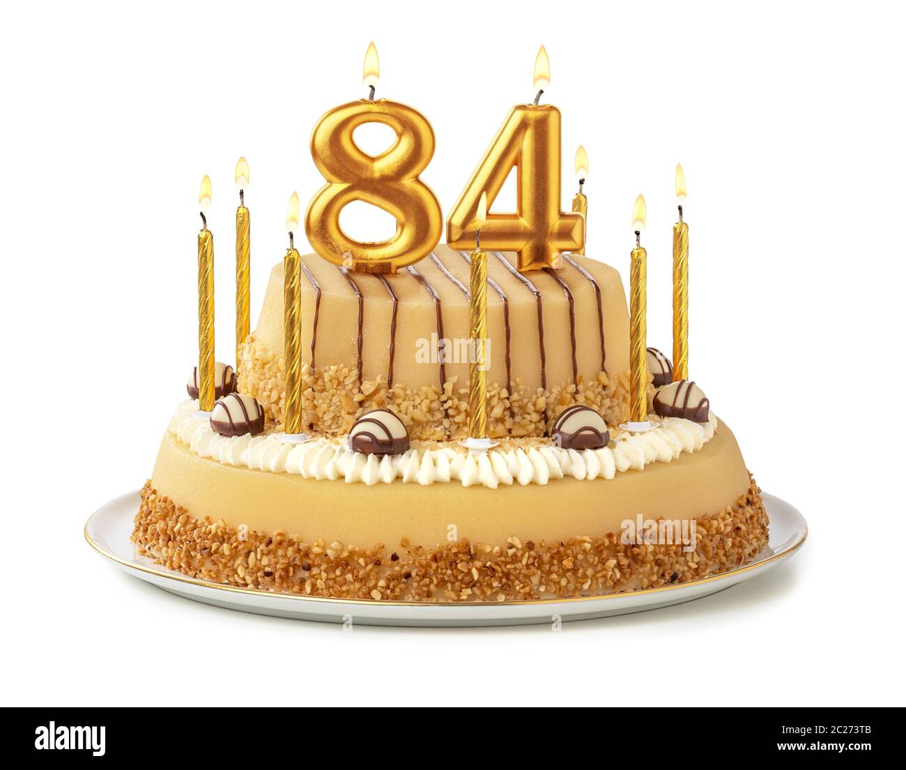 Festive cake with golden candles - Number 84 Stock Photo