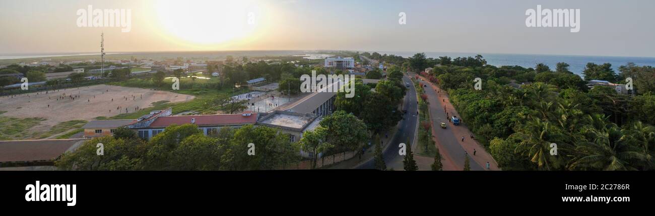 Aerial panorama view to city of Banjul and Gambia river, Gambia Stock Photo