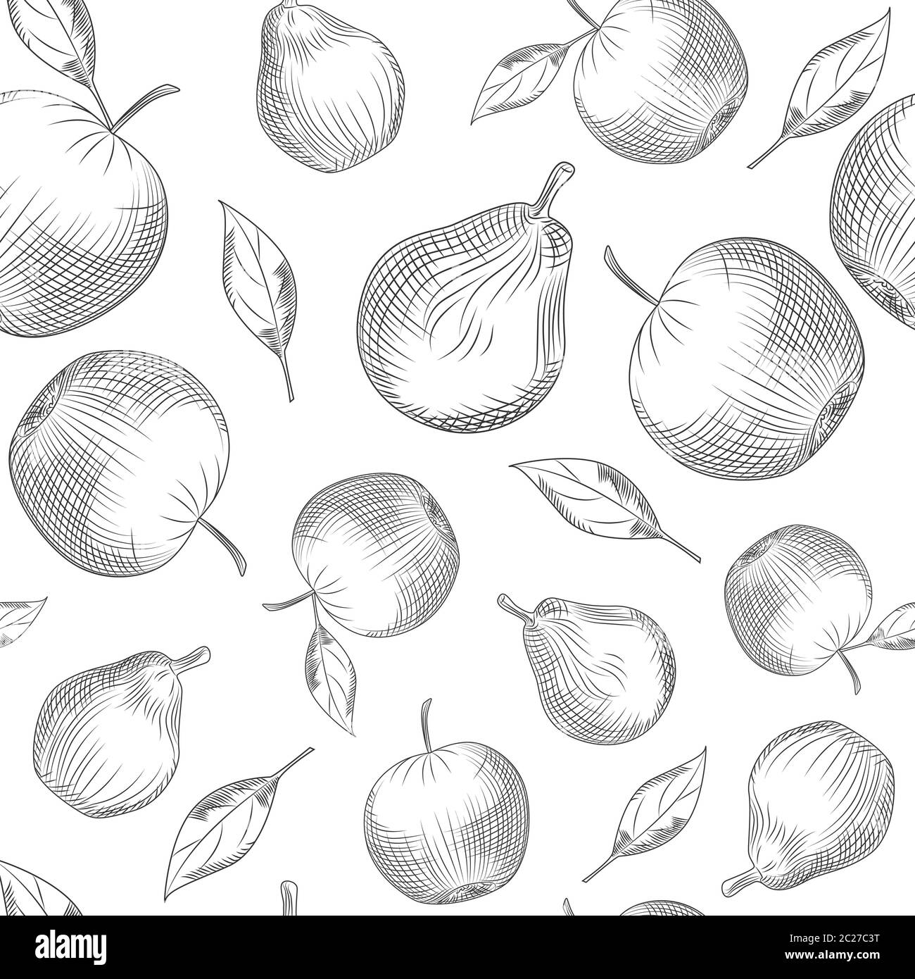Apple and pear seamless pattern on white background. Apple tree leaf ...