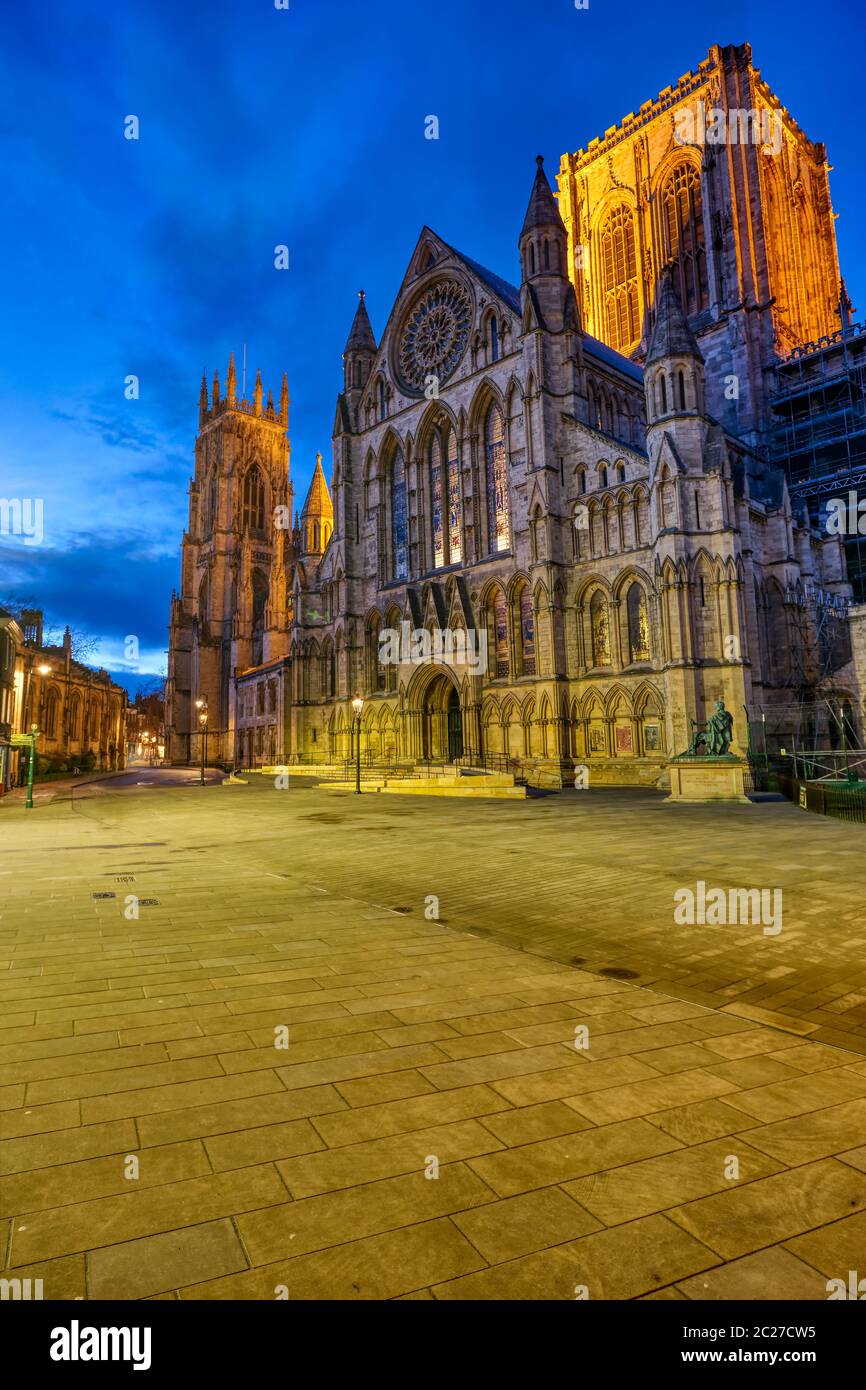 The south transept of the York Minster in England at twilight Stock Photo