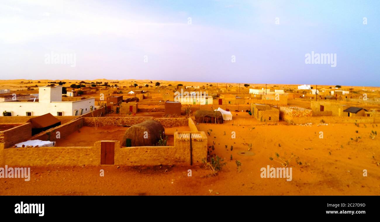 Aerial panoramic view to Chinguetti old city, Mauritania Stock Photo