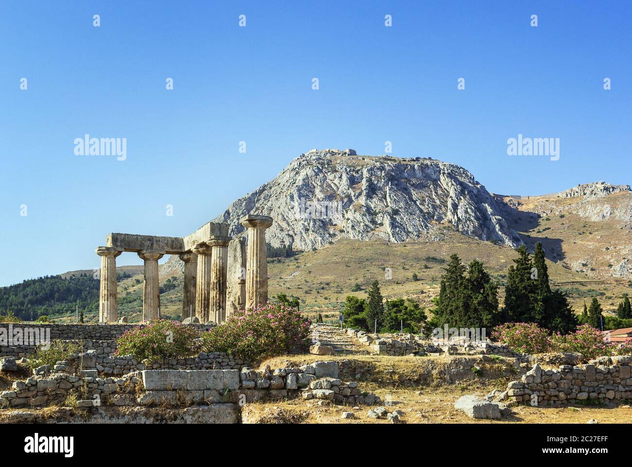 Temple of Apollo in ancient Corinth, Greece Stock Photo