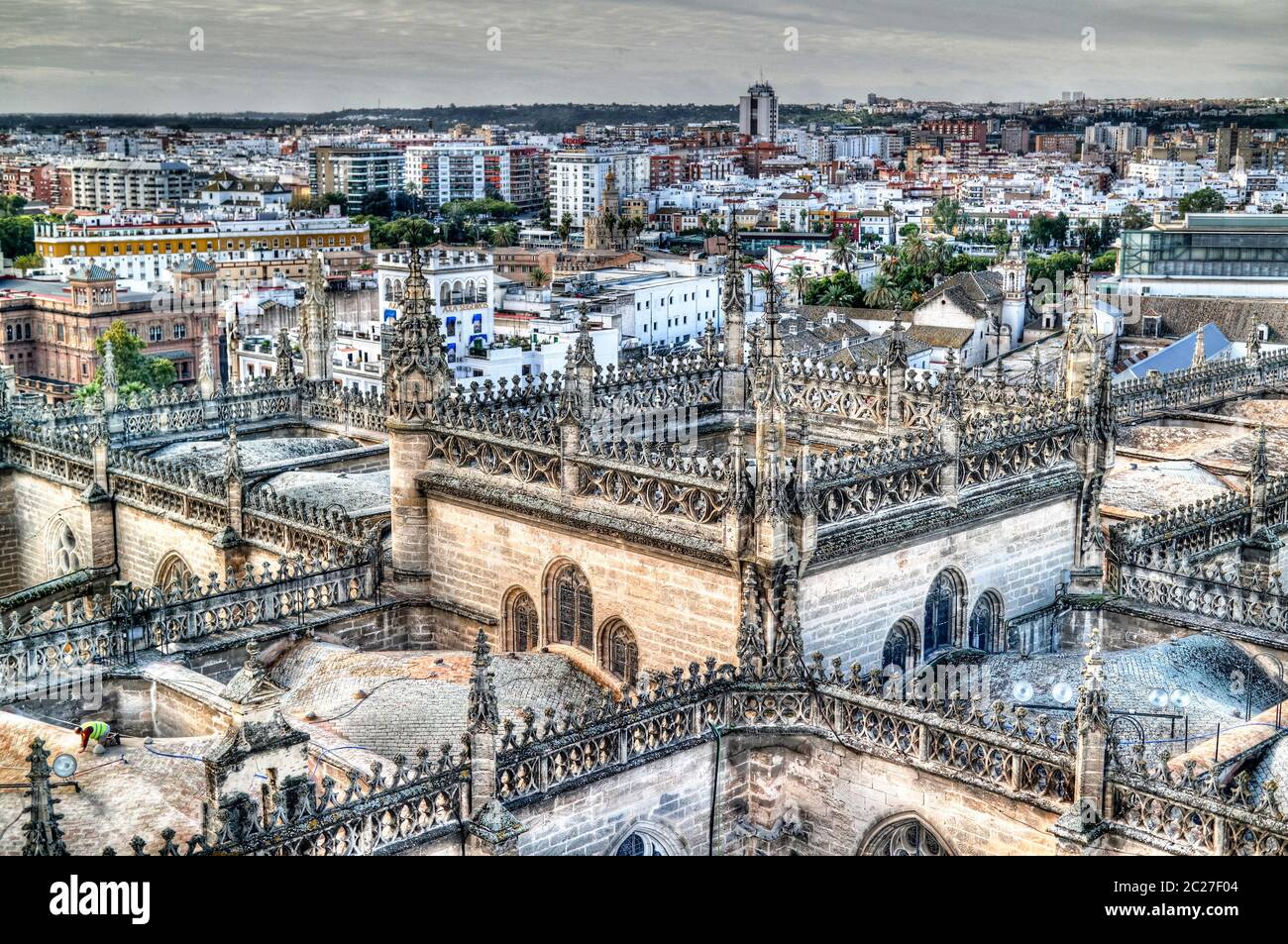 Panoramic aerial cityscape of Seville city from Cathedral in Spain Stock Photo