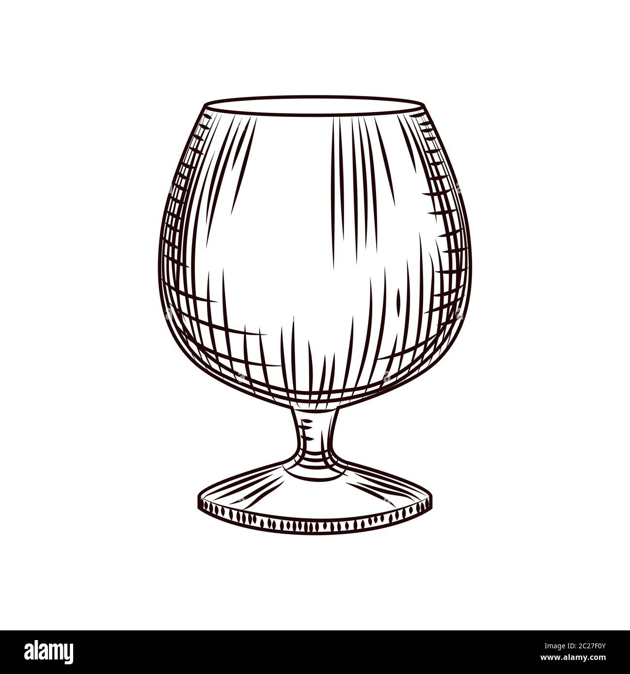 Hand drawn snifter glass. Glass of brandy or cognac sketch isolated on