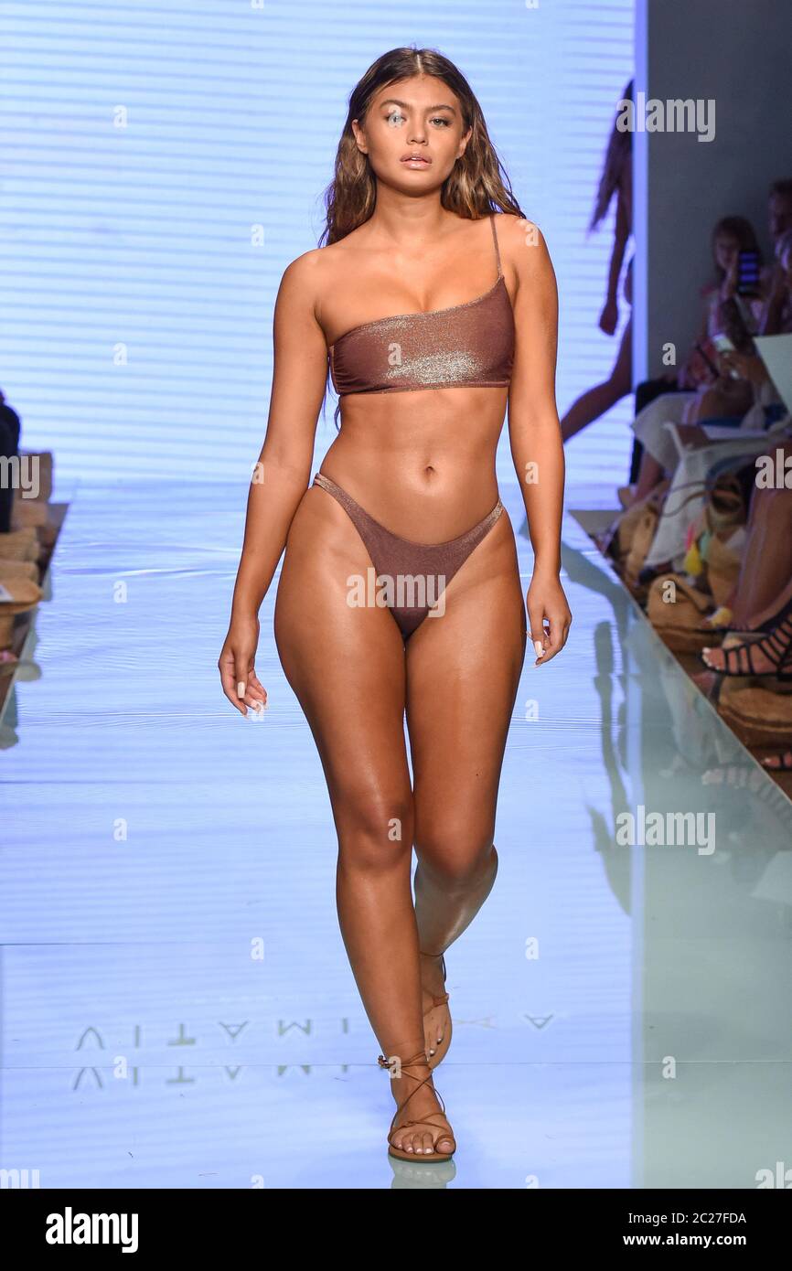 MIAMI, FL - JULY 12: Sofia Jamora walks the runway at the Vitamin A by  Amahlia Stevens show during Nu Wave Fashion Week Swim 2019 on July 12, 2019  Stock Photo - Alamy