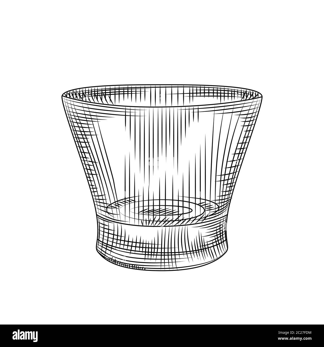 Empty drinking glass isolated on white background. Engraving vintage style. Vector illustration. Stock Vector