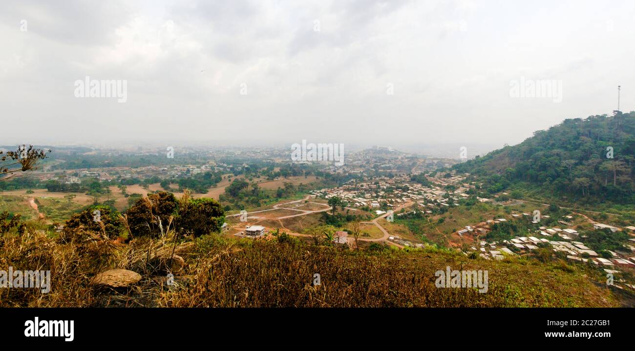 Aerial cityscape view to Yaounde, capital of Cameroon Stock Photo