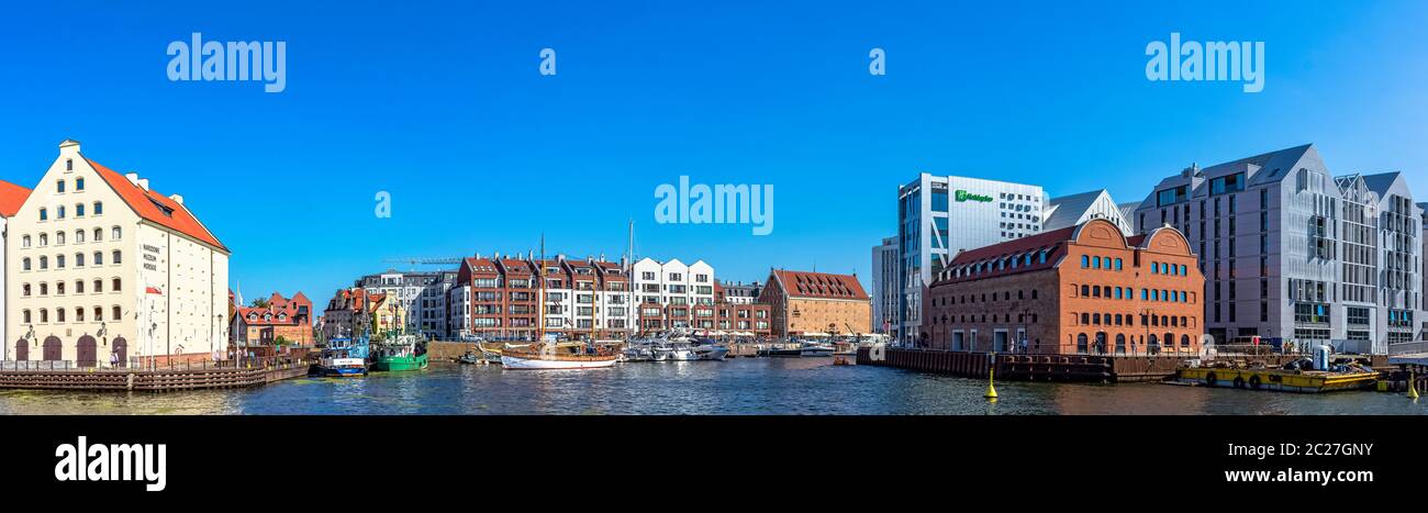 Panoramic view of Motlawa river and architecture of Gdansk, Tricity, Pomerania, Poland Stock Photo