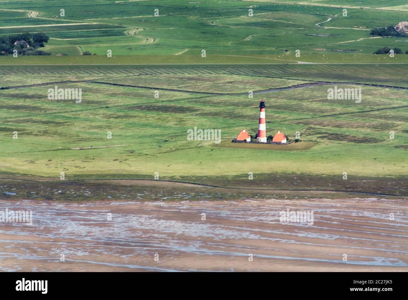 Westerhever, Aerial Photo of the Schleswig-Holstein Wadden Sea National Park in Germany Stock Photo