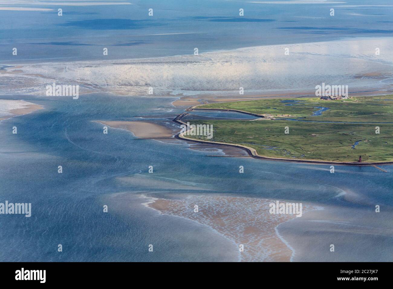 Hallig Langeness, Aerial Photo of the Schleswig-Holstein Wadden Sea National Park in Germany Stock Photo