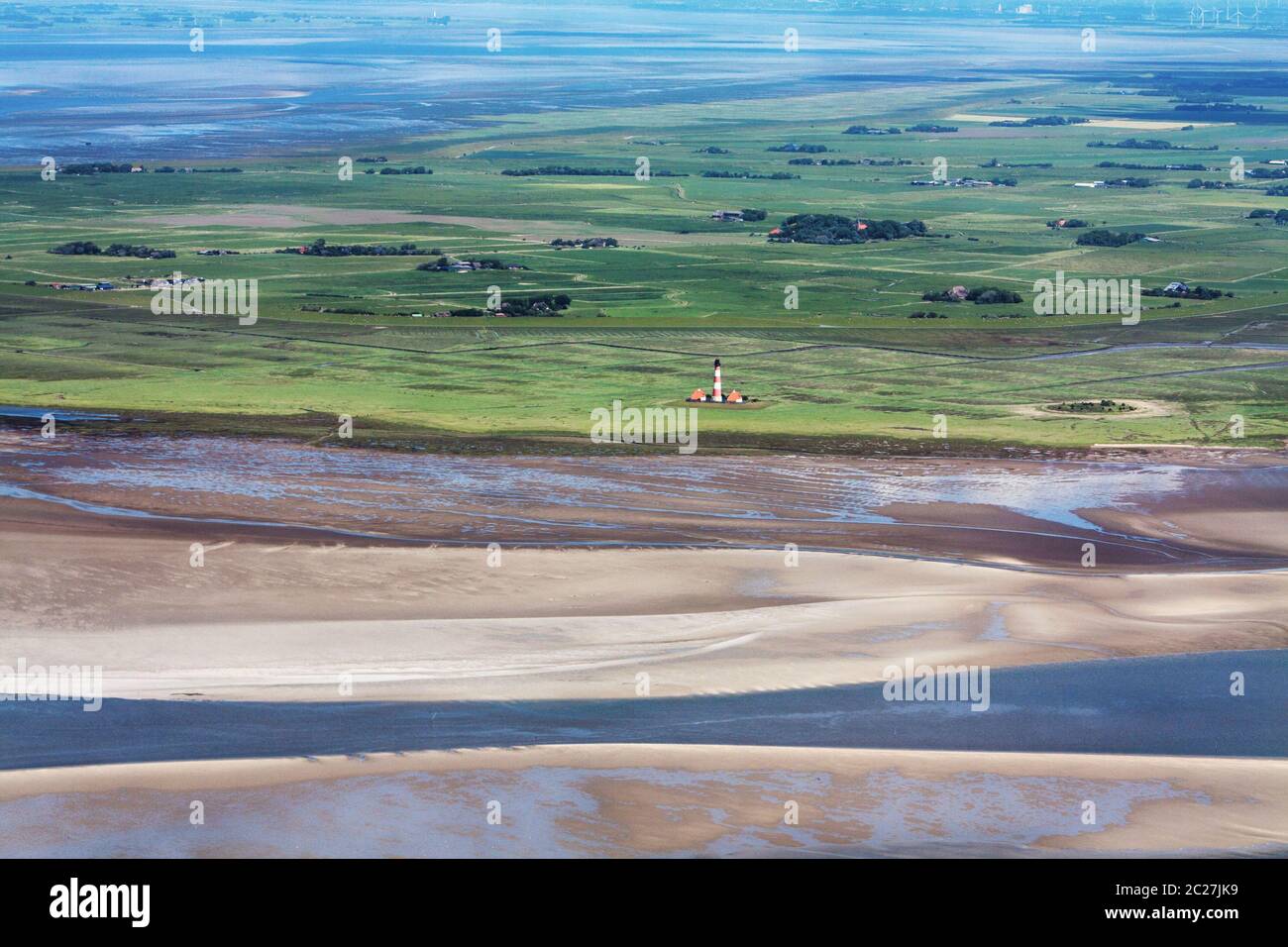 Westerhever, Aerial Photo of the Schleswig-Holstein Wadden Sea National Park in Germany Stock Photo