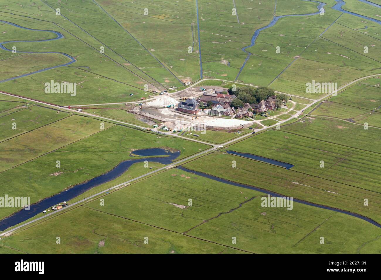 Hallig Hooge, Aerial Photo of the Schleswig-Holstein Wadden Sea National Park in Germany Stock Photo