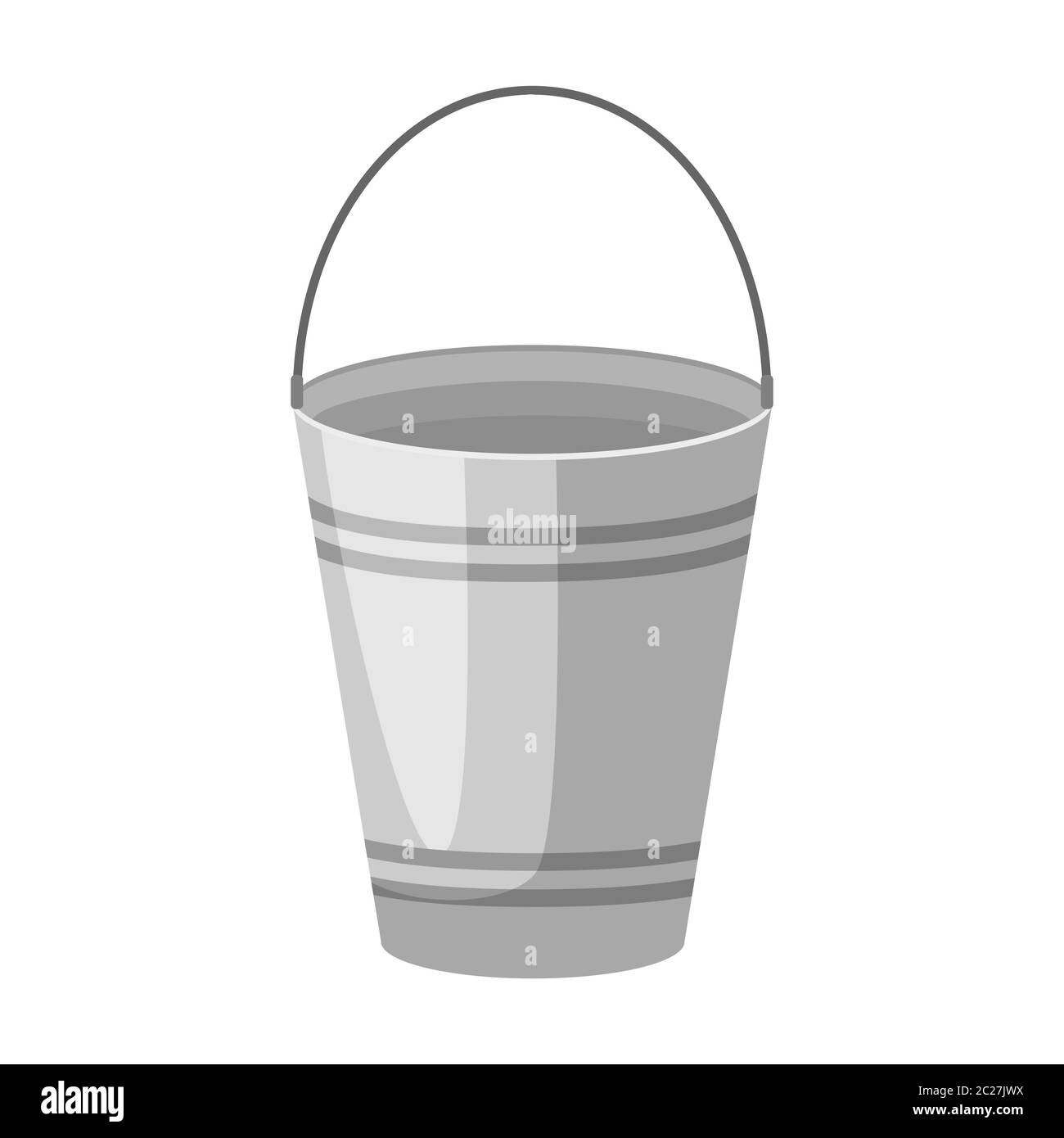 Metal bucket isolated on white background. Silver aluminum bucket symbol in flat style. Vector illustration Stock Vector