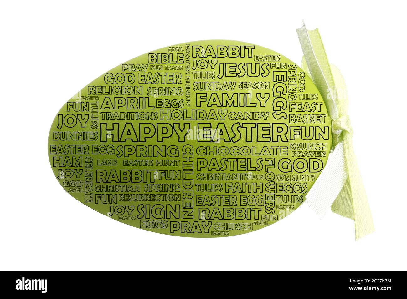 Green Easter egg with many keywords to the holiday Easter Stock Photo