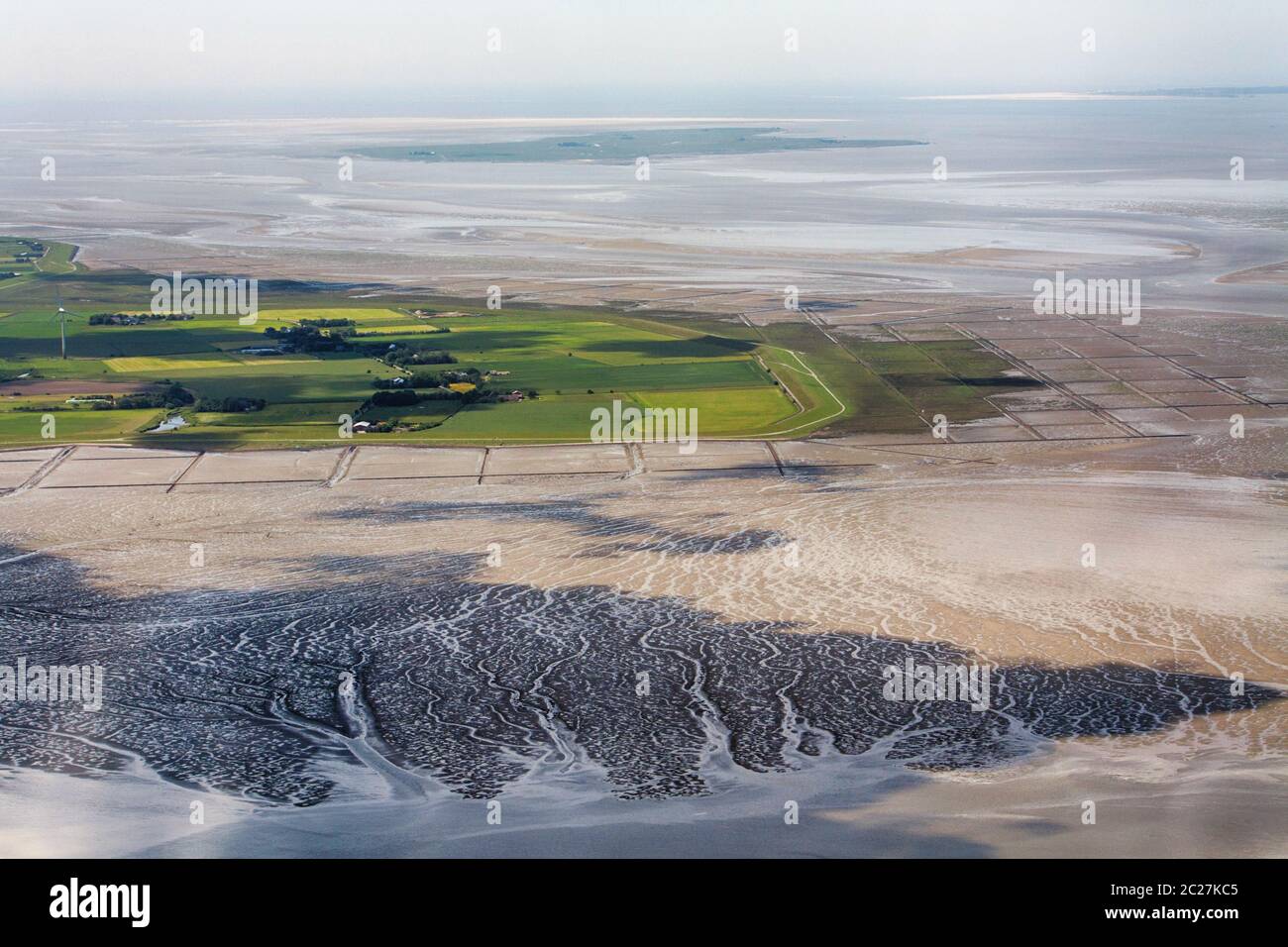 Pellworm Island, Aerial Photo of the Schleswig-Holstein Wadden Sea National Park in Germany Stock Photo