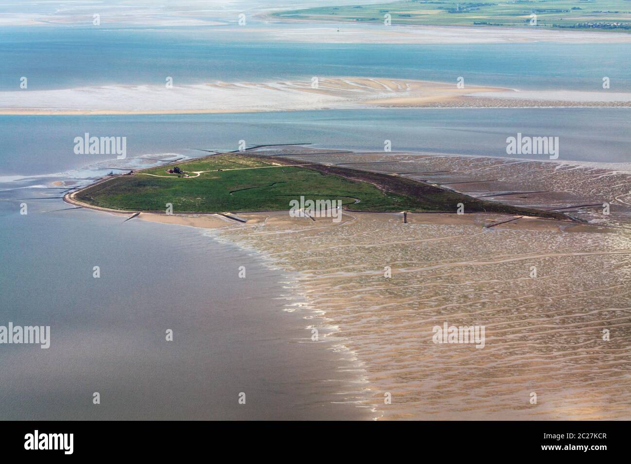 Hallig Suedfall, Aerial Photo of the Schleswig-Holstein Wadden Sea National Park in Germany Stock Photo