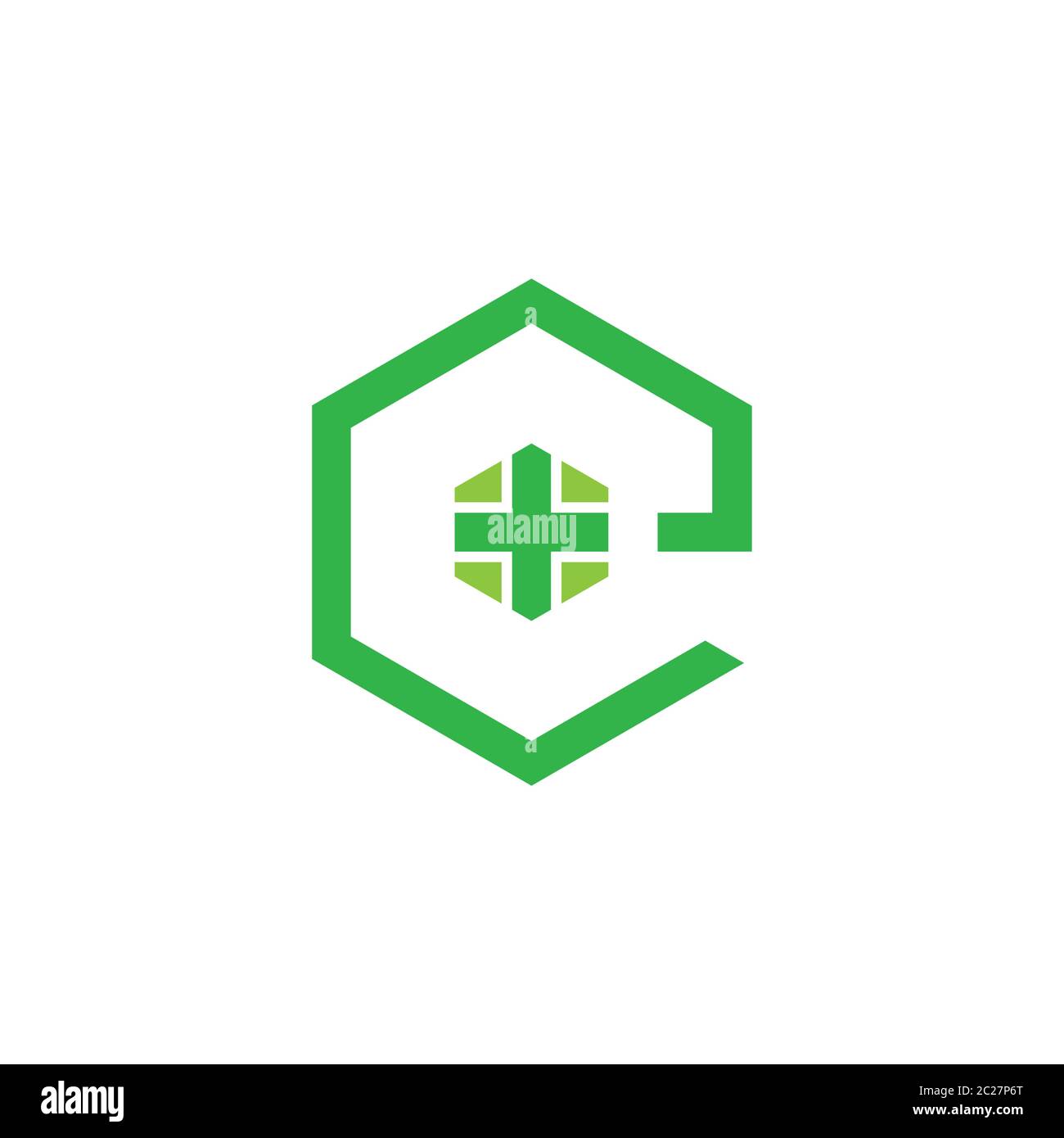letter e plus hexagonal logo vector Stock Vector