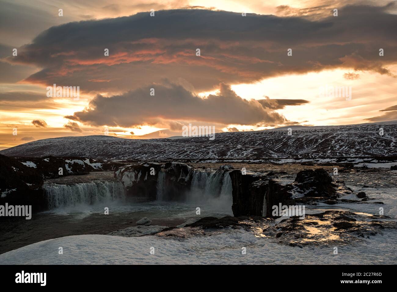 Godafoss waterfall at sunset, Iceland Stock Photo