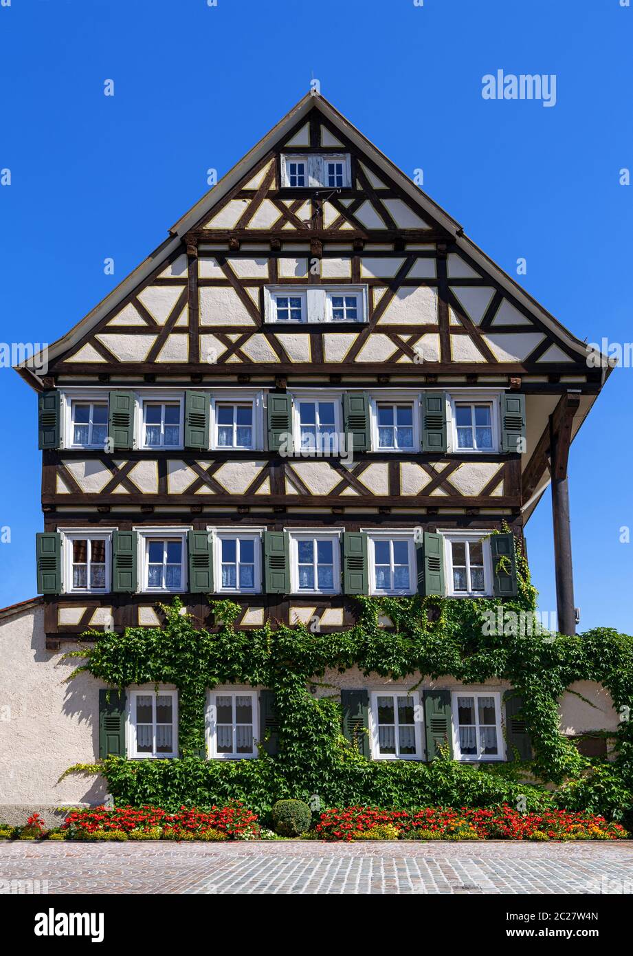 Old, partly overgrown half-timbered house - youth hostel in Balingen, Germany Stock Photo