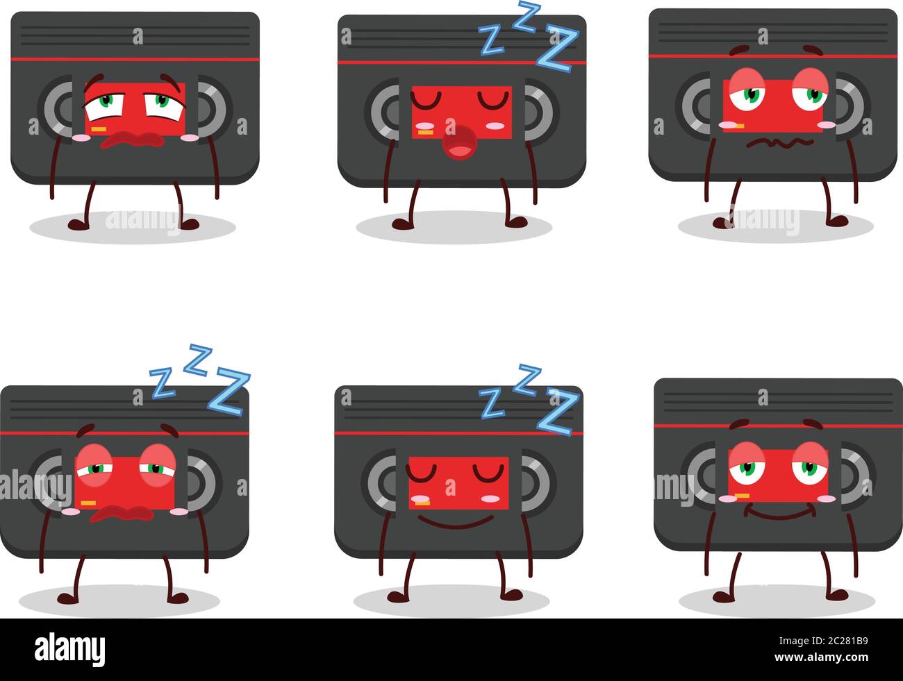 Cartoon character of retro cassette with sleepy expression Stock Vector