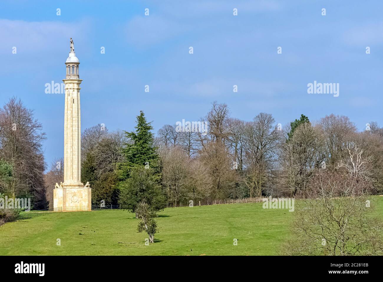 Lord Cobhamâ€™s Pillar on Grecian Valley in Stowe, Buckinghamshire, United Kingdom Stock Photo