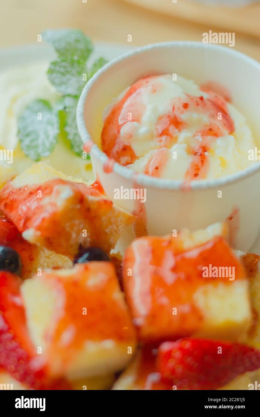 Strawberry Honey toast Stock Photo