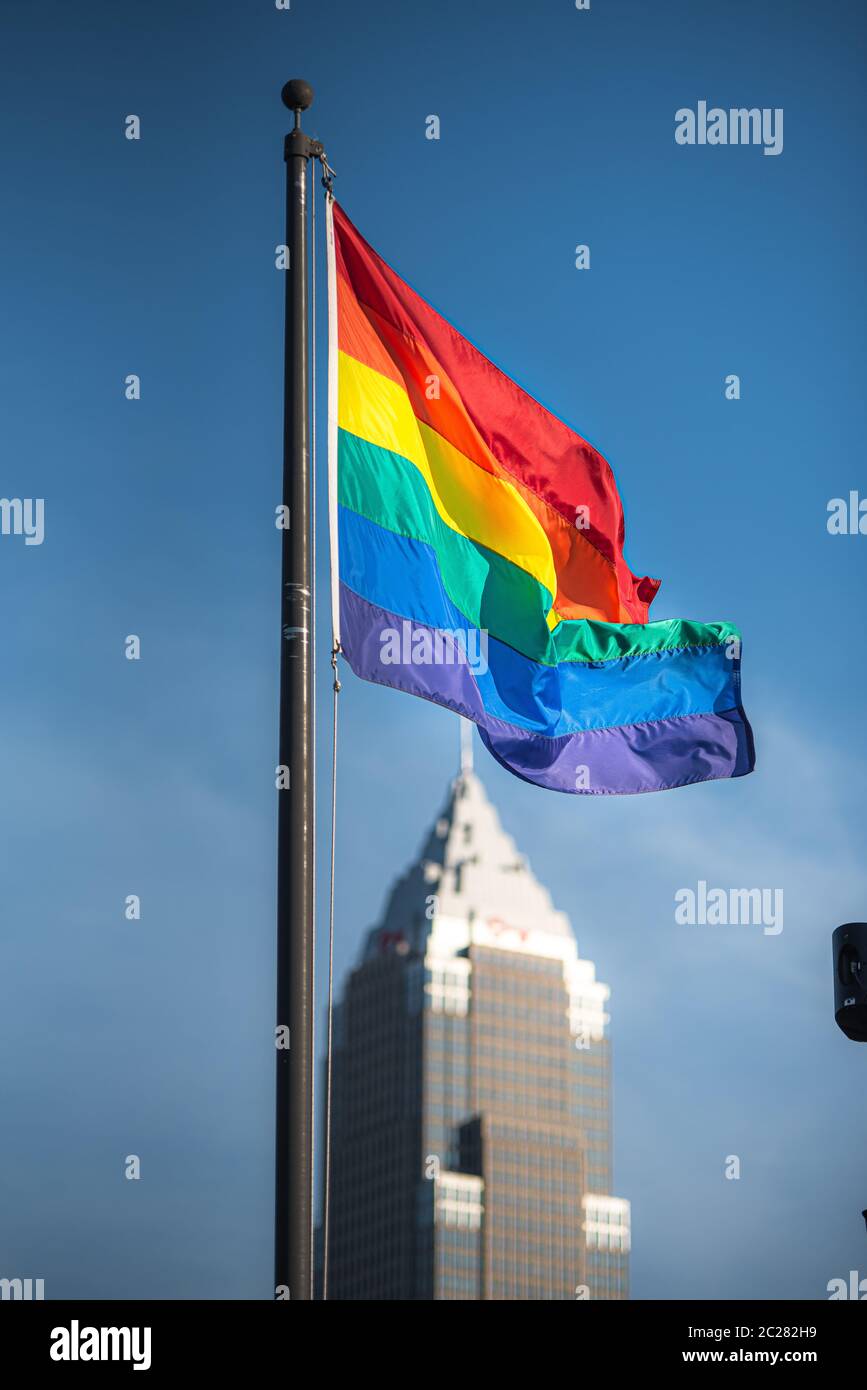 Key Tower gay pride flag lgbtq Stock Photo