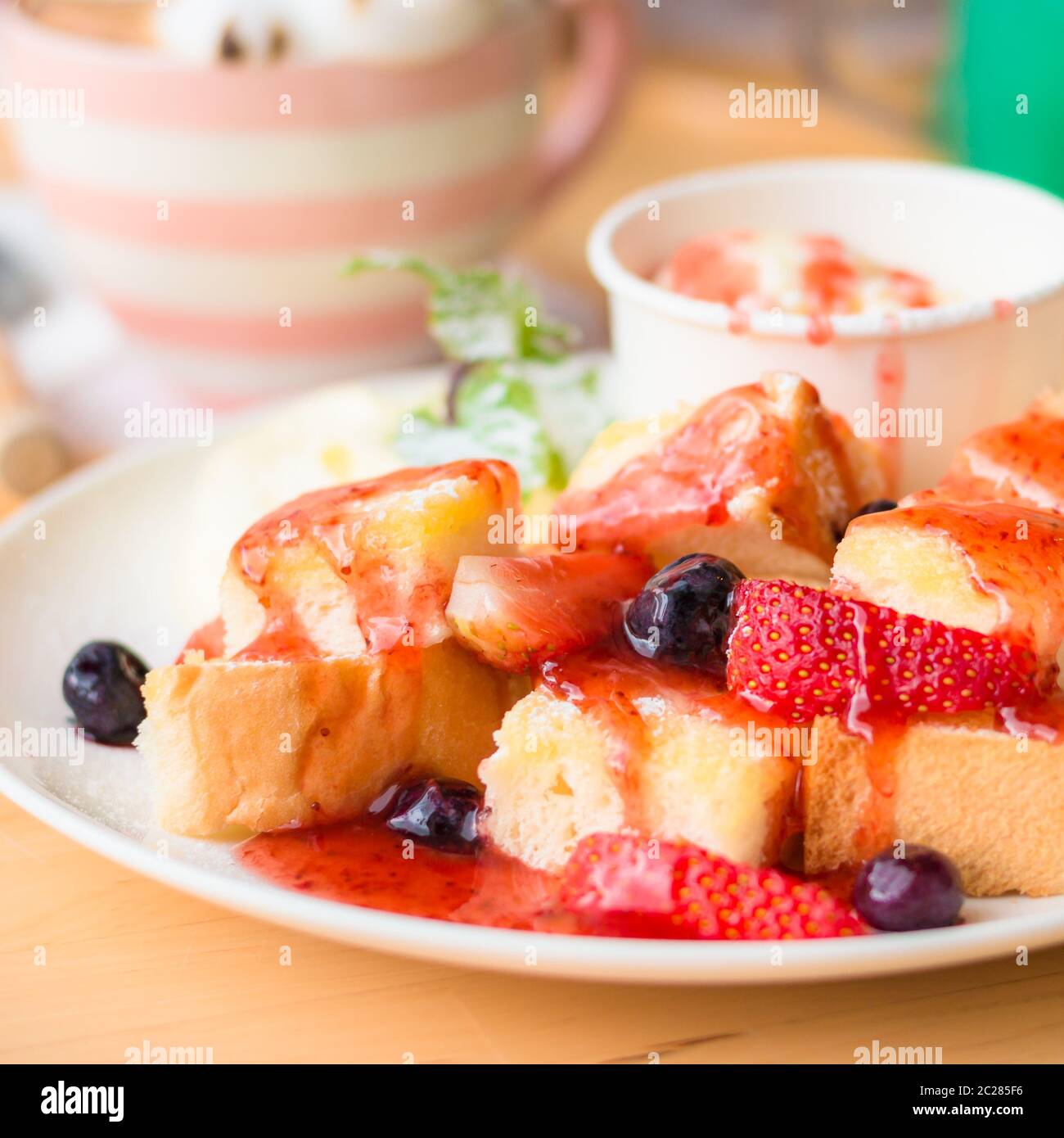 Strawberry Honey toast Stock Photo