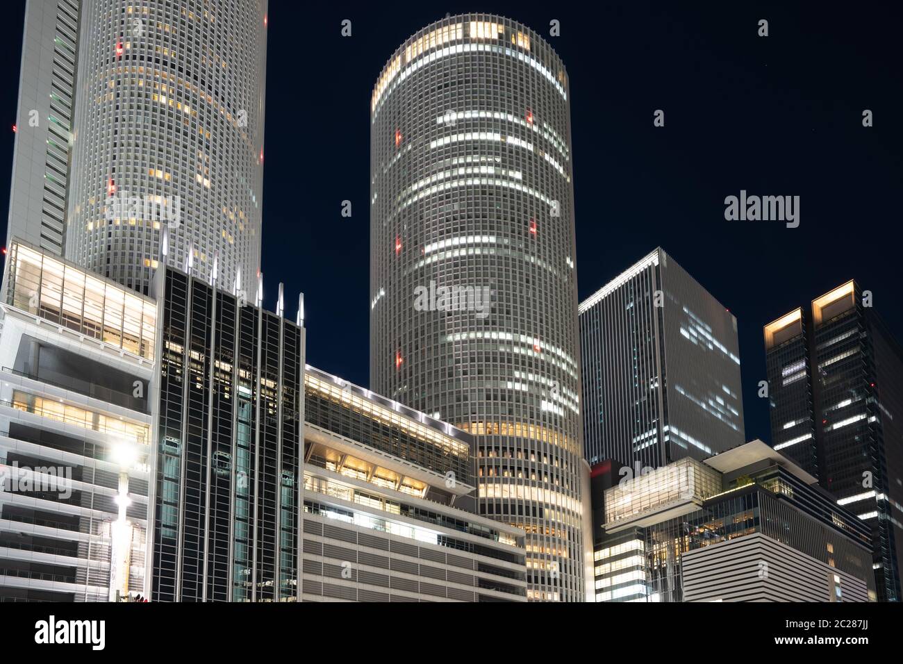 Landmark buildings in Nagoya city at night in Nagoya, Japan Stock Photo