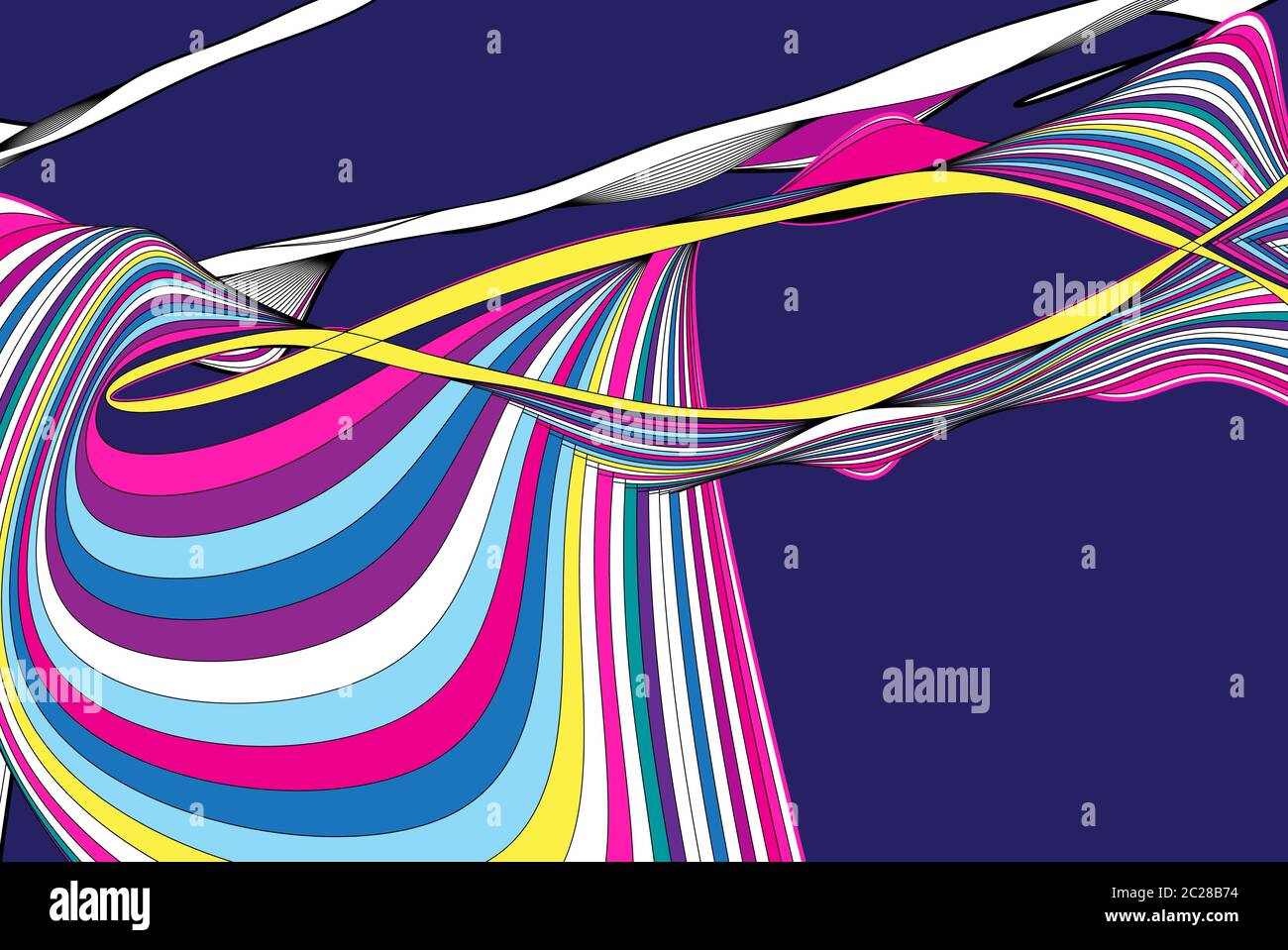 Abstract vector linear waves on a dark background. Design for a poster Stock Vector