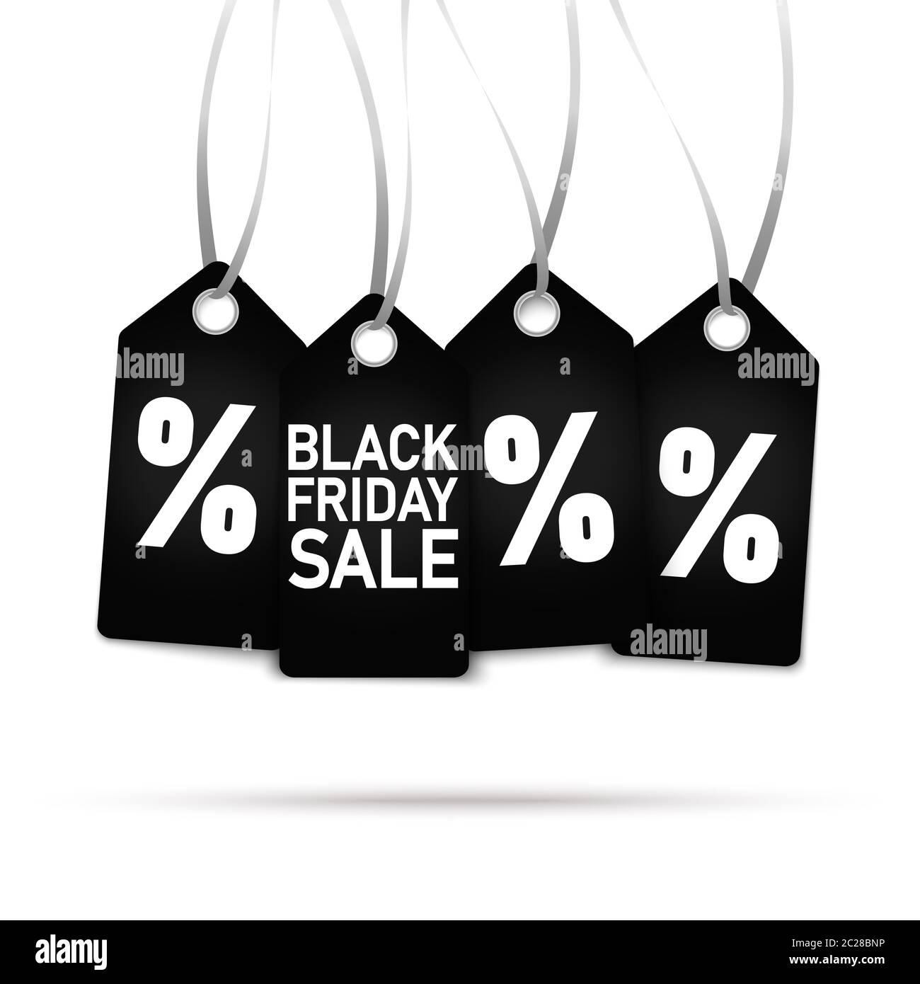 EPS 10 vector file illustration with hang tags with text BLACK FRIDAY SALE and percentage sign on white background Stock Photo