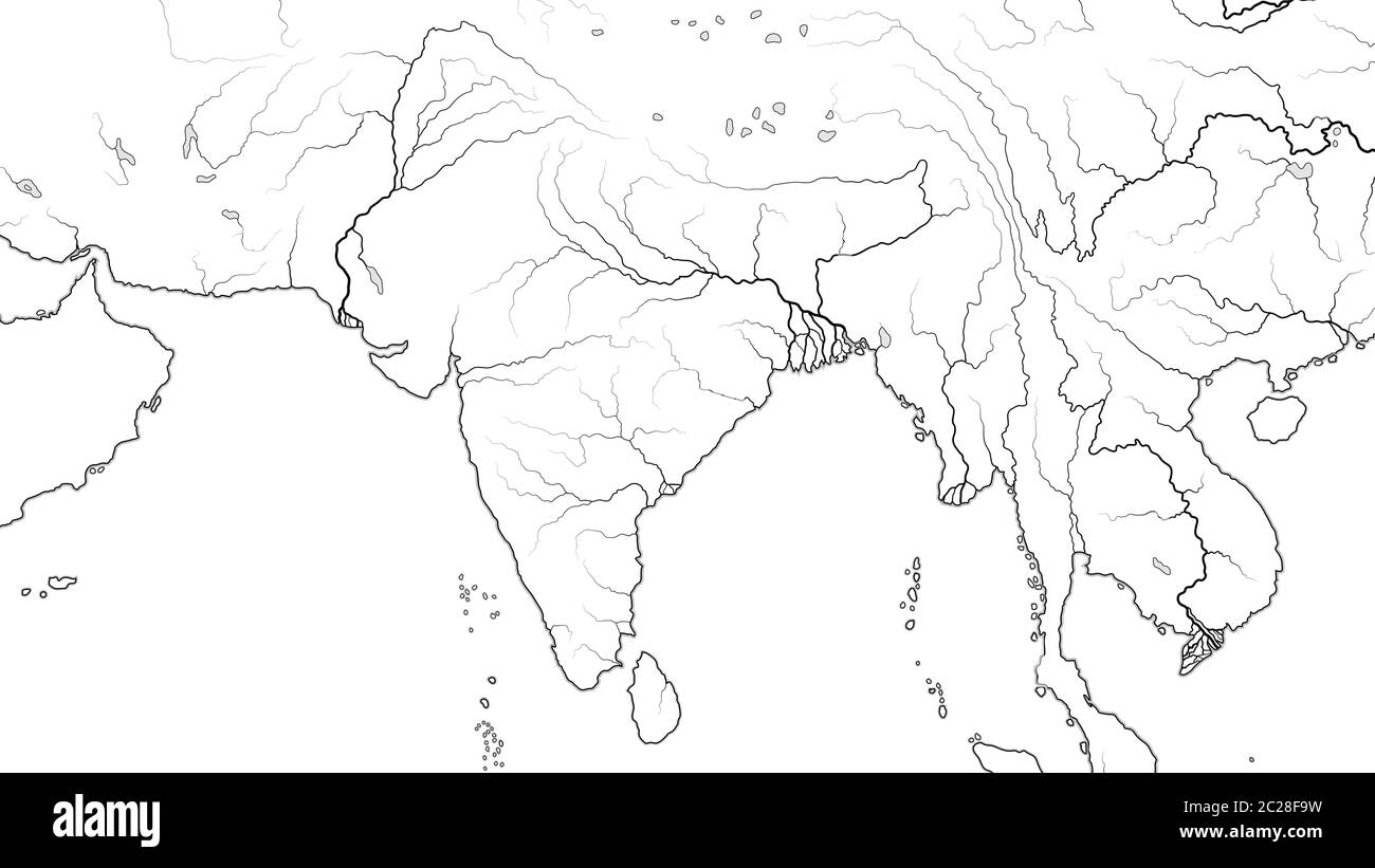 World Map of SOUTH ASIA REGION and INDIA SUBCONTINENT: Pakistan, India, Himalayas, Bengal. (Geographic chart). Stock Photo