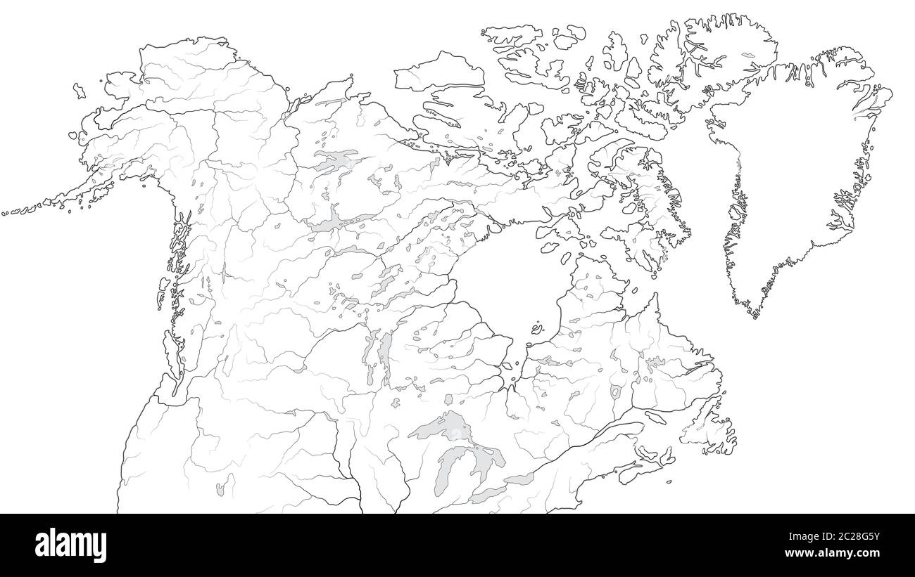 World Map of CANADA and NORTH AMERICA REGION: America, Canada, Greenland, Alaska. (Geographic chart). Stock Photo